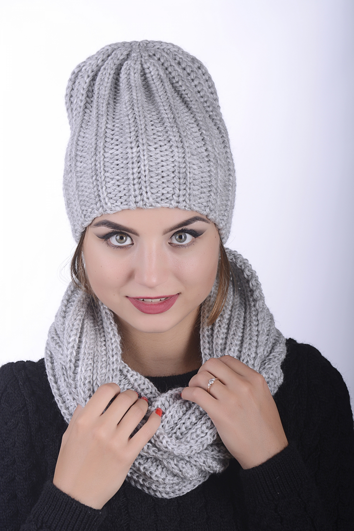 Комплект женский шапка 0028H и снуд 0029 H серый - natalka.ua