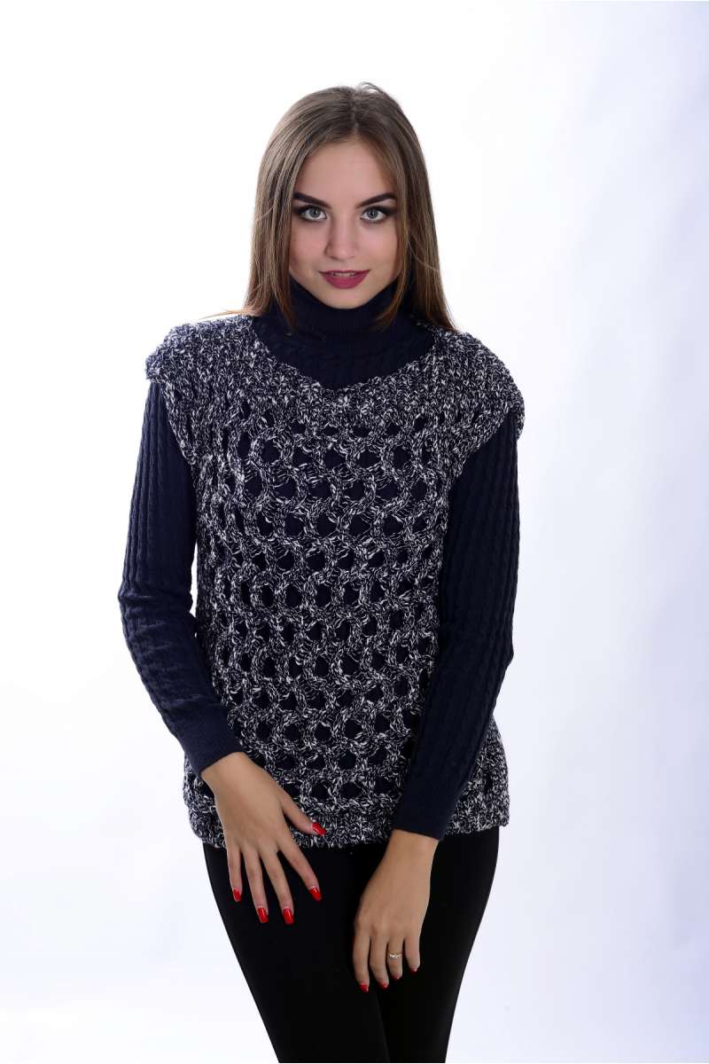 Жилет ажурний Мілан меланж синій